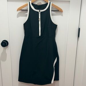 Black and White Zip-FrontAl Athletic Mini Dress